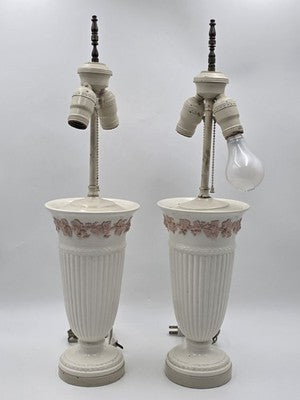 Pair Wedgwood Queensware Jasperware Cream Pink Grapevine Relief Table Lamps 24"
