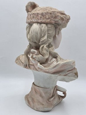 Antique 1890's German Porcelain Bust Hand Painted Gilt Victorian Woman Sculpture