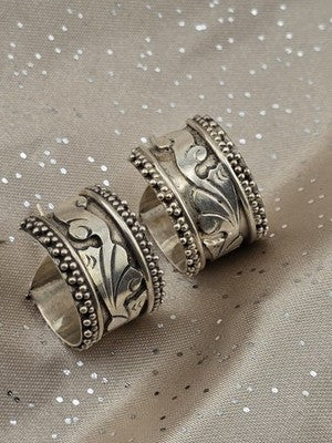 Rare Vintage Sterling 925 Wide Hoop Earrings Floral Scroll Beaded Navajo Style.