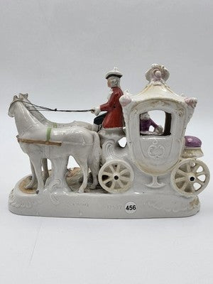 Vintage German Porcelain Cinderella Coach Carriage Figurine Horses Rococo Couple