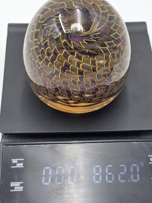 Signed Nichols Studio Art Glass Paperweight Purple Gold Vortex Swirl 4" WCU