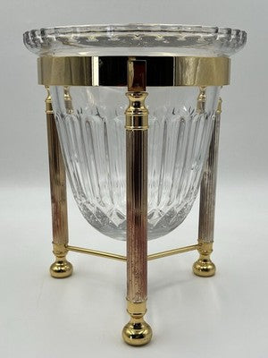 Design Guild Crystal Champagne Chiller Vertical Cut with Stand Brass Barware