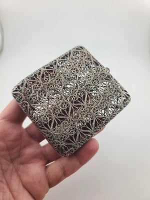 Antique 1920's Handmade European 800 Silver Filigree Cigarette Case Art Deco.