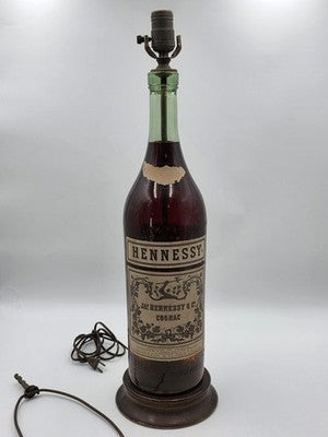 Rare Antique 1940's Hennessy Cognac Bottle Bar Decor Large Glass Lamp. 21" Works