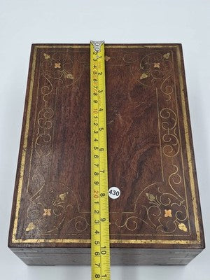 RARE ANTIQUE 19th C COLONIAL ROSEWOOD & FULL BRASS INLAY JEWELRY BOX.