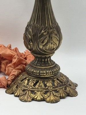 Antique Victorian Style Hurricane Lamp Electric Floral Shade Ornate Brass Base