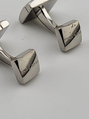 Rare Vintage Hugo Boss - Silver-Tone Mother-of-Pearl Cufflinks - Original Box.
