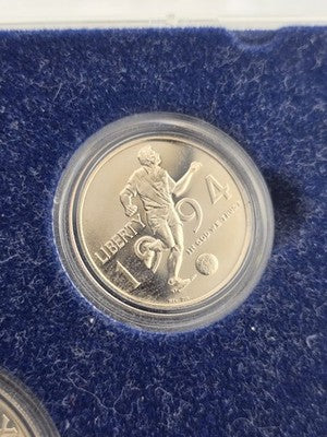 Vintage 1994 World Cup US Mint Silver  Coins set $1 50c US Mint New York /Jersey