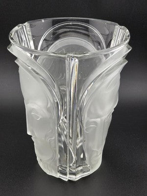 August Walther & Söhne Art Deco Glass Vase 3 Faces Man Woman Child 7"H Germany