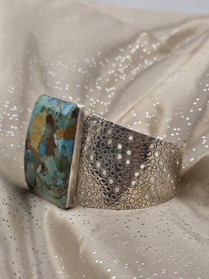 Rare Vintage Large Turquoise Sterling Silver Cuff Bracelet Modernist DTR 925.
