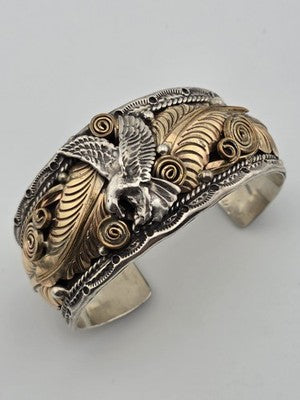 Vintage Original Navajo Allen Chee Eagle In Flight Sterling Silver Cuff Bracelet