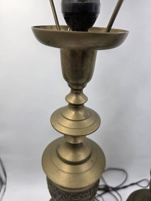 Vintage 1950's Brass Table Lamp Pair James Mont Style Mid Century Modern Etched.