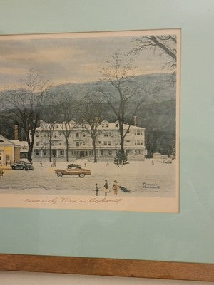 Rare Hand Signed Norman Rockwell "Stockbridge, Main Street At Christmas" 1967.