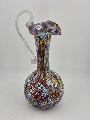 Vtg Fratelli Toso Murano Millefiori Art Glass Vase Pitcher Colorful Floral Italy