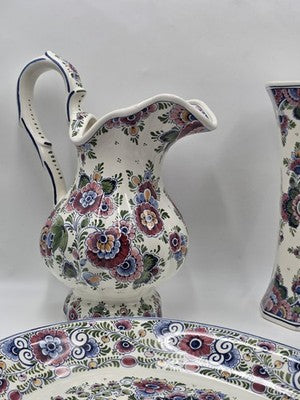 Rare Signed Vintage Delft Holland Hand Painted Polychrome Pottery Set