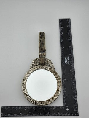 Rare Antique Chinese Ornate Jade and Silver  Carved Dragon Hand Mirror