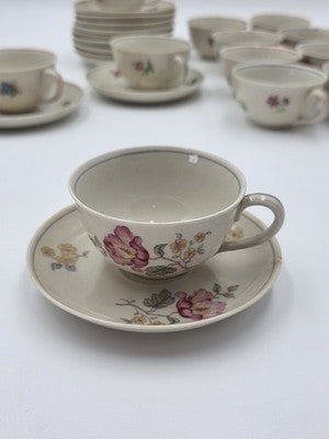 Antique Johann Haviland Bavaria Germany U.S. Zone Floral Teacup Saucer Set 24 Pc