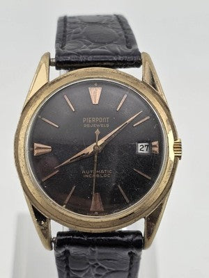Rare 1960's Pierpont 25 J Automatic Incabloc Swiss Black Dial Men Watch. Works.