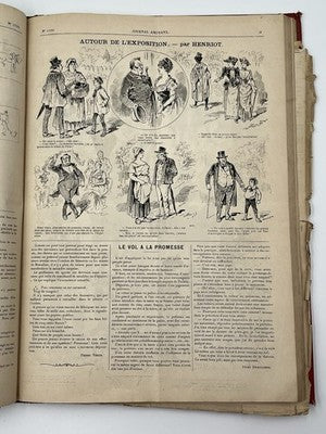 Rare Antique 1889 Journal Amusant Paris Illustrated Satirical Leather Bound Vol.