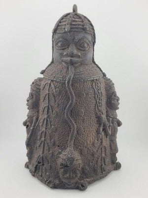 Vtg 1930's West African Bronze Ceremonial Bell Benin Yoruba Style Hand Cast 9in