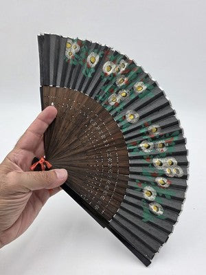 Pair Of Chinese Fan Immortals Hand Colored Silk Carved Wood 24" Calligraphy Back