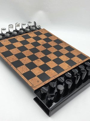 Rare 1960 Rede Guzzini Italy Lucite Chess Set Briar Wood Board Mid Cent. Modern