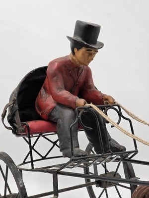 Ultra Rare Antique Horse Carriage Folk Art Composition Driver Cart C1920. 24".