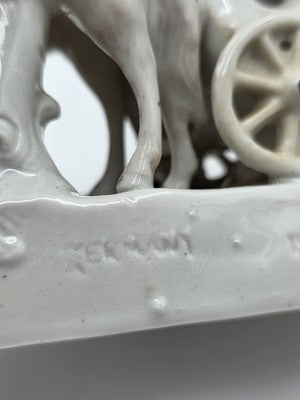 Vintage German Porcelain Cinderella Coach Carriage Figurine Horses Rococo Couple