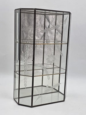 Vintage Etched Glass Brass Display Case Curio Cabinet Mirrored Hanging Standing