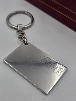 Vintage Cartier Envelope Letter Key Ring Keychain Double C Logo Made Italy w Box