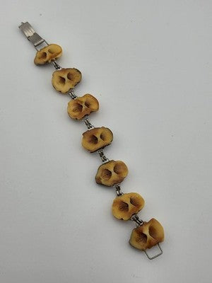 Antique Japanese Figural Face Bracelet Carved Bon Seven Gods Meiji Era. Signed.