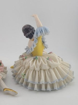 Pair Antique Dresden Lace Ballerina Figurine Dancer Handarbeit Germany Porcelain
