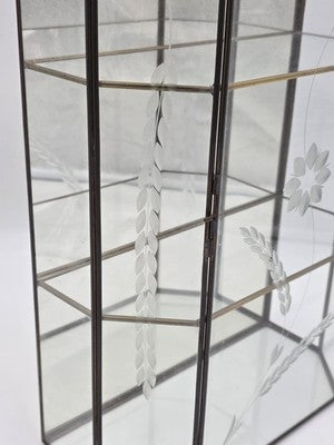 Vintage Etched Glass Brass Display Case Curio Cabinet Mirrored Hanging Standing