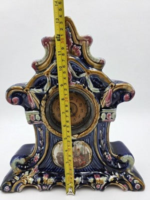 Rare Antique 19th C Porcelain Majelica Mantel Clock Hand Painted French. Read.