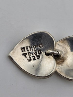 Rare Antique Taxco TR-60 Mexico Sterling Silver Triple Heart Earrings