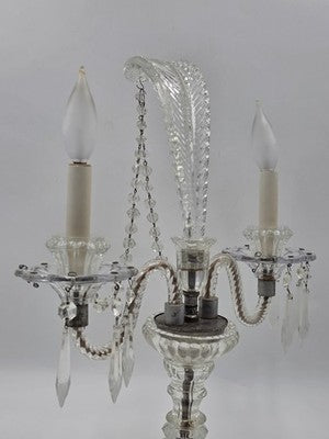 Antique 1930's Hollywood Regency Crystal Glass Candelabra Lamp Prism Table Light