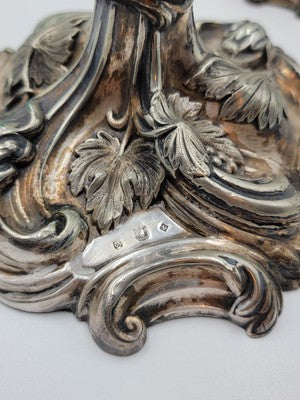 Rare Pair of Antique 1857 English Victorian Silver Plated Elkington Candlesticks