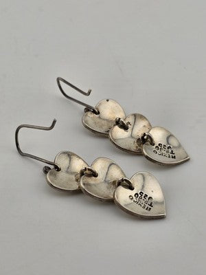 Rare Antique Taxco TR-60 Mexico Sterling Silver Triple Heart Earrings