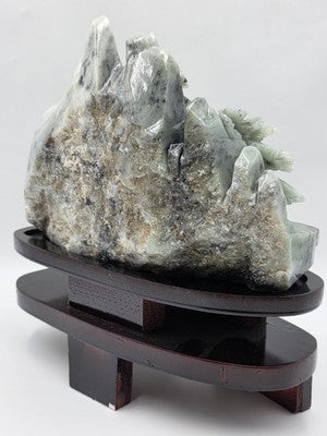 Vtg 11" Old Chinese Dushan Jade Carving Mountain Water Pine Tree Ship Sculpture