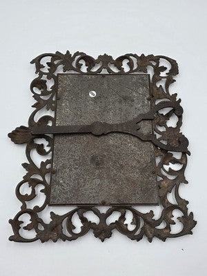 Antique Victorian Cast Iron Vanity Mirror Ornate Scrollwork Easel Frame C 1890.
