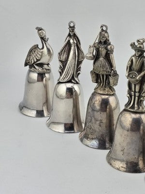 Vintage Complete Set of 12 Reed & Barton's 12 Days of Christmas Silver Bells.