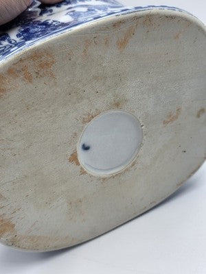 Pair XL Blue White Transferware Cachepot Jardiniere Planters Farm Animal Decor