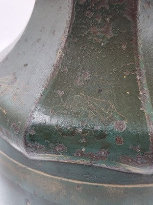 ULTRA RARE 19TH C. HAND PAINTED ENGLISH CHINOISERIE GREEN TOLE TEA CANISTER LAMP