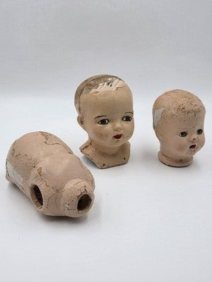Antique Collectible Composition Doll Heads Lot Baby Doll Parts Creepy Primitive.