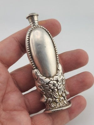 Rare Antique 19th C Victorian Ornate Repousse Sterling Silver Scent Snuff Bottle