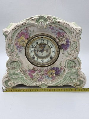 Antique 19thC Royal Bonn Germany La Corsica Ansonia Porcelain Mantel Clock Works