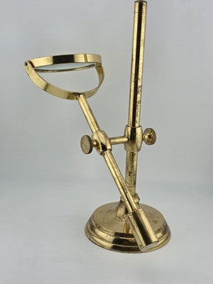Antique C 1920's Solid Brass Desk Top Magnifying Glass Three Way Adjustable.