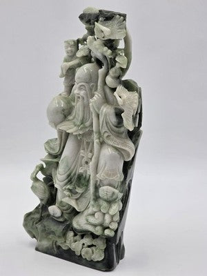 Chinese Hand Carved Natural Jadeite Jade Shou Xing Longevity Immortal Statue 12"