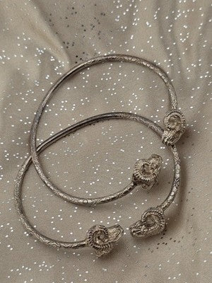 Vintage Sterling Silver Ram Head Cuff Bracelet Pair Greek Roman Revival 38.4g