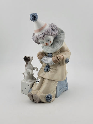 LLADRO Clown w/ Puppy Dog Pierrot Concertina Retired Jose Puche #5279 Vintage